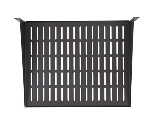 Vented 2U 14-inch Eco Shelf in black with perforations for airflow