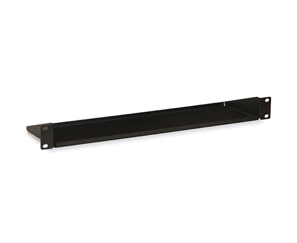 Front view of the 1U 5" black metal Component Shelf
