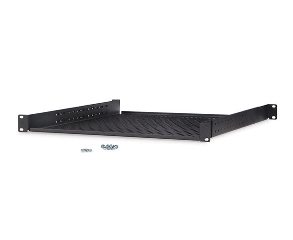 Black 1U vented shelf with mounting hardware included