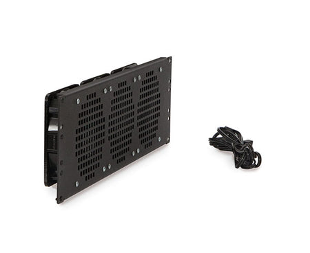 A 3U-sized black fan panel for electronic equipment cooling