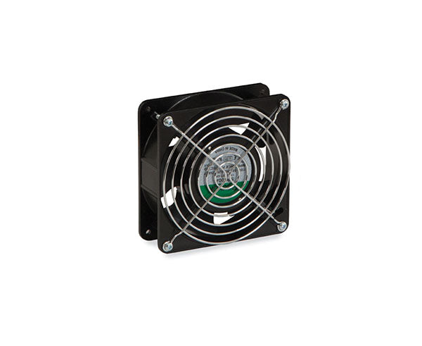 Single black rack fan from the assembly kit with white background