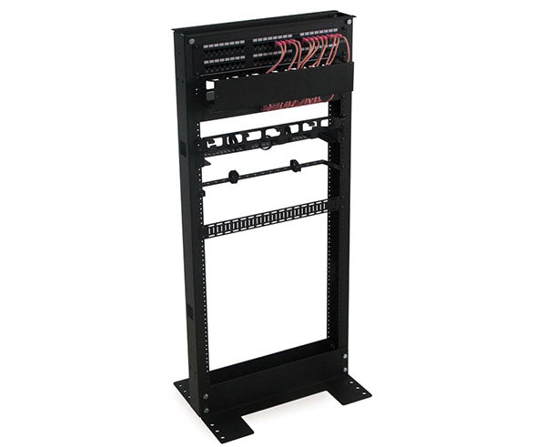24U 2-Post Relay Rack equipped with cable management features