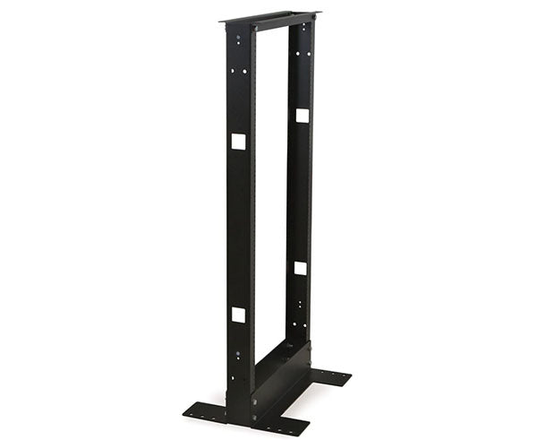 Side view of the 24U Relay Rack's metal stand showing the dual hole design