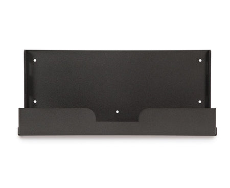 Front view of black metal wall mount bracket for small form factor CPU