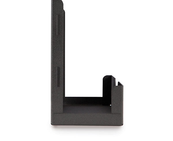 Side view of black metal wall mount bracket for SFF CPU