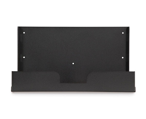 Black wall mount bracket for desktop CPU with support plate