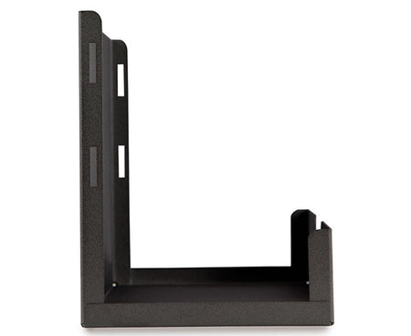 Durable black metal CPU wall bracket with cut-outs for straps