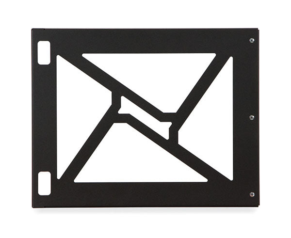 Close-up of the 8U Wall Mount Rack's square-shaped mounting plate