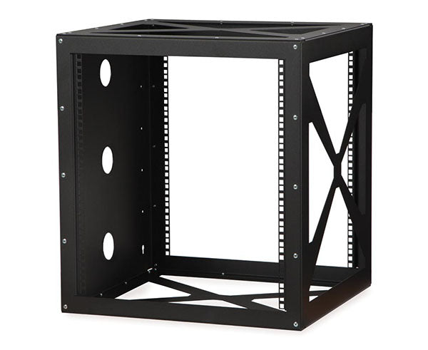 Angled view of the 12U Side Load Wall Mount Rack with multiple mounting holes