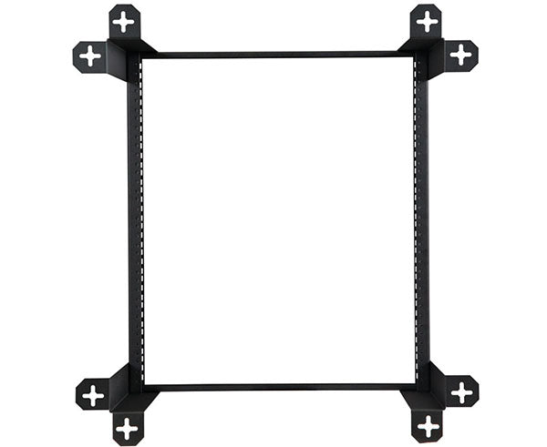 Close-up of the 12U V-Line Wall Mount Rack's black metal frame and included screws