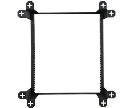 Close-up of the 12U V-Line Wall Mount Rack's black metal frame and included screws