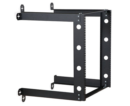 Front view of the 12U V-Line Wall Mount Rack in black with mounting holes