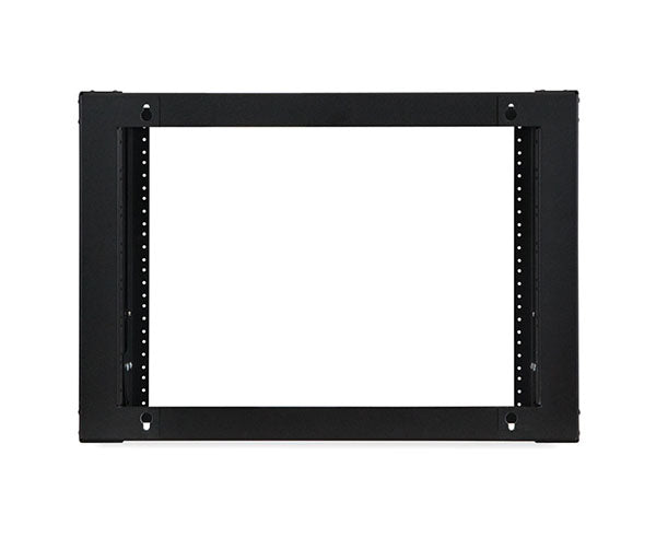 Angled view of the 8U Pivot Frame Wall Mount Rack mounted on a wall