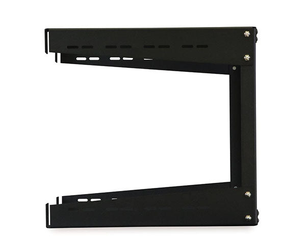 8U open frame wall rack in black with mounting holes