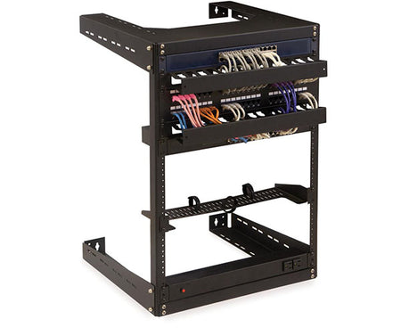 Detail of the cable management features on the 15U open frame wall rack
