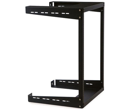 Perspective view of the 15U open frame wall rack showing mounting points