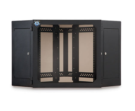 Two-door black 12U corner wall mount cabinet for network equipment