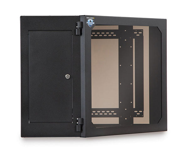 Wall-mounted 12U corner rack cabinet with a single glass door