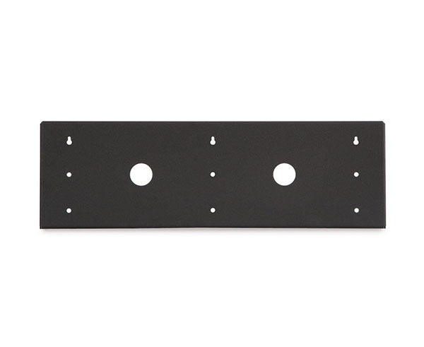 Close-up of 2U Cage Nut V-Rack's mounting plate with many screw holes