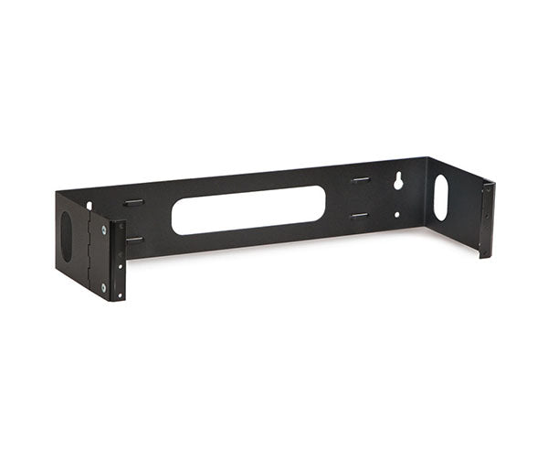 2U size black metal patch panel bracket with 10-32 tapped holes for network equipment