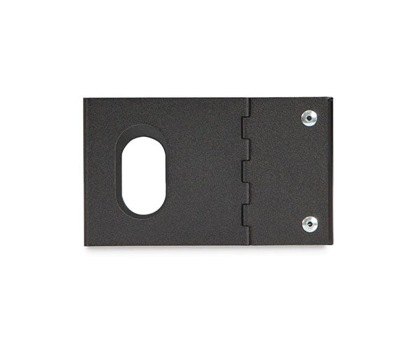 Black metal 2U bracket with 10-32 tapped holes for rack mounting