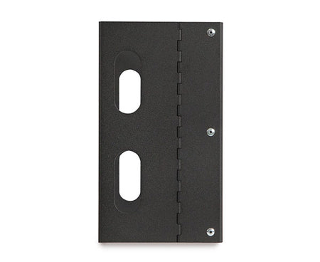 Black 6U patch panel bracket with pre-tapped holes and included screws