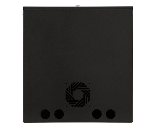 Ventilated black security lock box designed to protect computer equipment