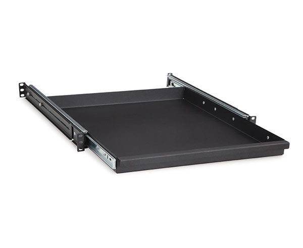 Top-down view of the 1U 20" sliding shelf with pull-out feature