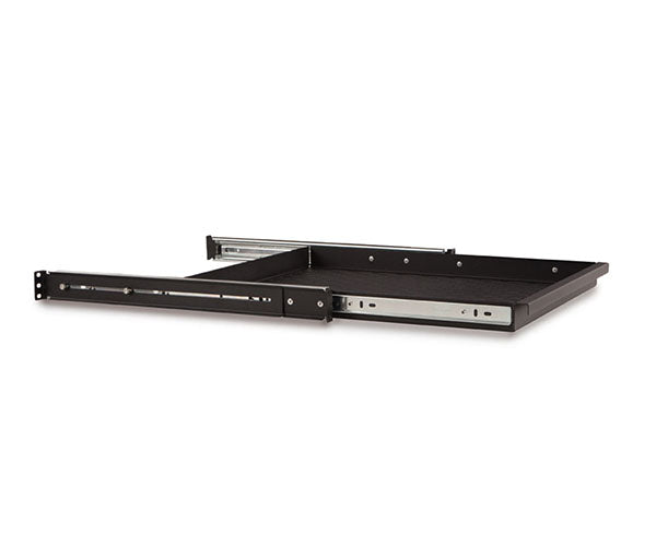 1U rack shelf with dual sliding mechanisms for easy access