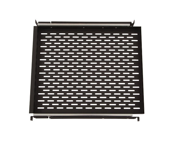 Perforated black 1U sliding shelf for enhanced airflow