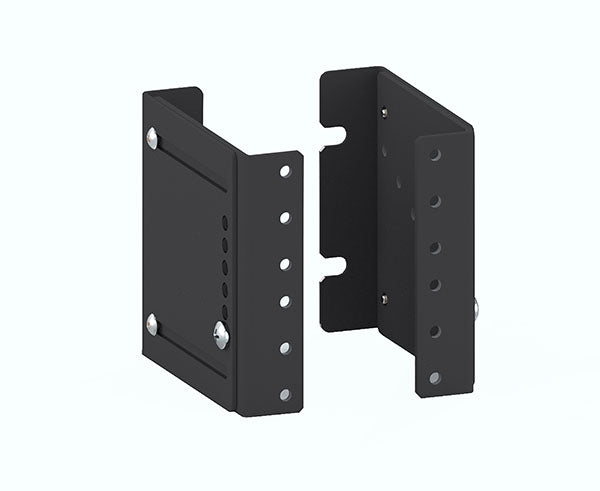 Set of two 2U metal brackets designed for rack mounting