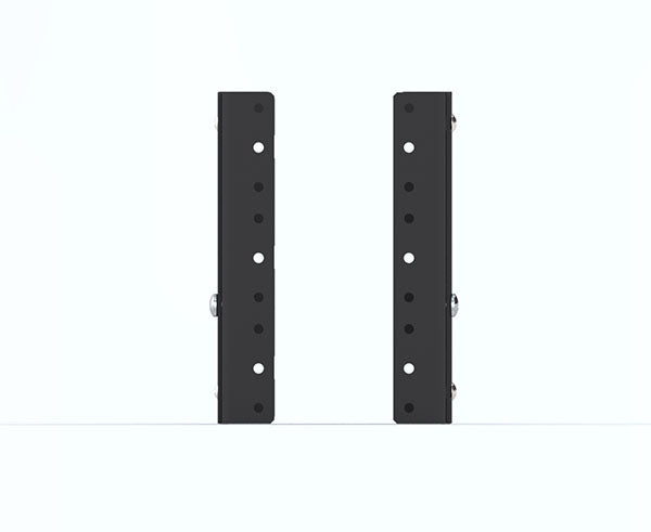 Angled perspective of a pair of 3U adjustable standoff brackets for 19-inch racks, showcasing the design and build