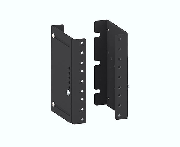 A pair of 3U adjustable standoff brackets for mounting on 19-inch racks, isolated on white