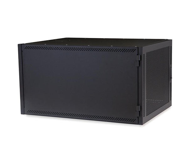 Side view of the 8U Compact Series SOHO server rack with a closed metal door