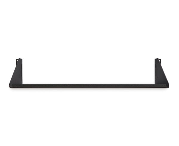 Vented 2U economy rack shelf in black with multiple perforations
