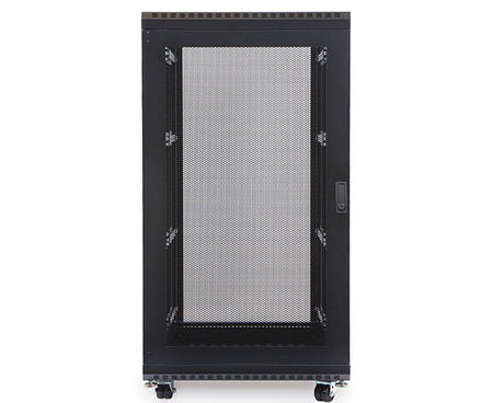 Front view of the 22U LINIER server cabinet featuring a glass door
