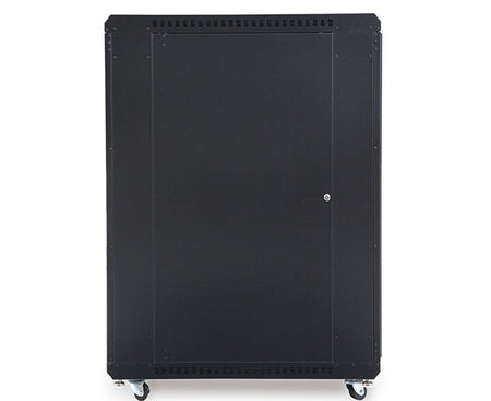 Side view of the 22U LINIER server cabinet on casters against a white background