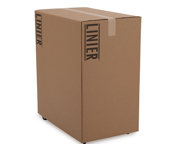 Packaging view of a 22U LINIER server cabinet with glass front door and vented rear door, 36 inches deep
