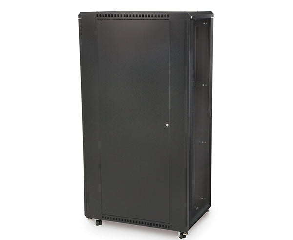 Mobile 37U LINIER server cabinet with caster wheels and locking front door