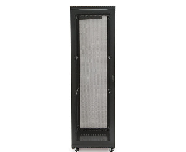 Close-up of the 42U LINIER server cabinet's mesh door for ventilation