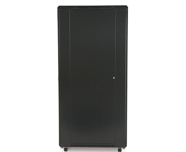 Side angle of the 42U LINIER server cabinet showing caster wheels