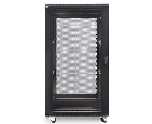 Mobile 22U LINIER server cabinet with vented door for equipment cooling