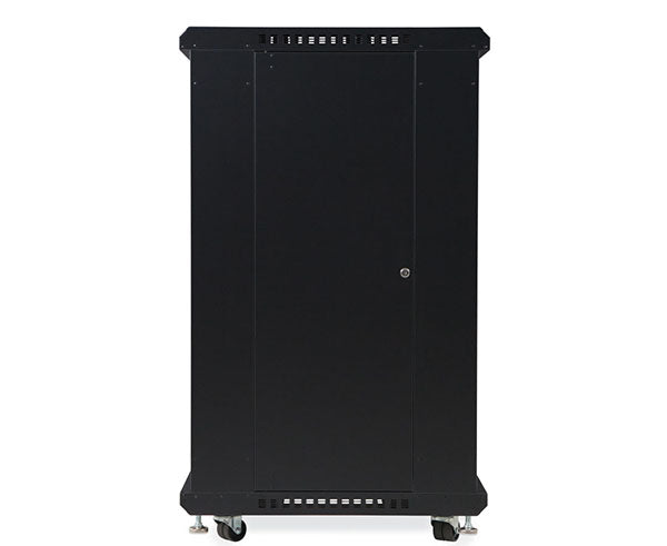 22U LINIER server cabinet featuring glass door and mobility casters