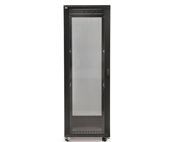 Front view of the 37U LINIER server cabinet featuring glass doors