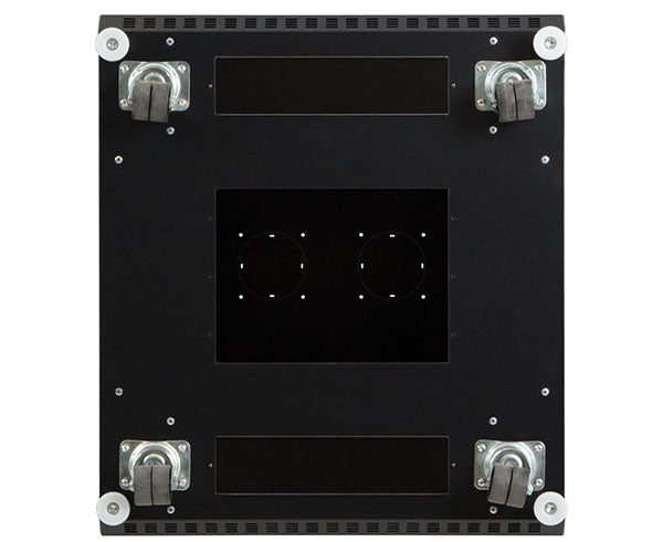 Bottom view of the 37U LINIER server cabinet showing cable knockouts