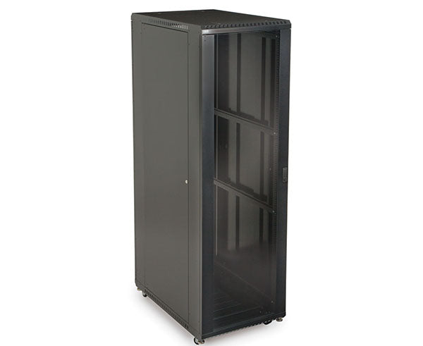 42U LINIER server cabinet featuring a solid door with a lock