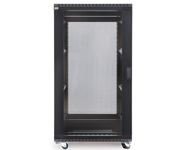 Mobile 22U LINIER server cabinet with caster wheels and glass door
