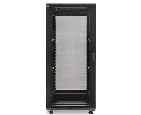 27U LINIER server cabinet featuring a locking glass door