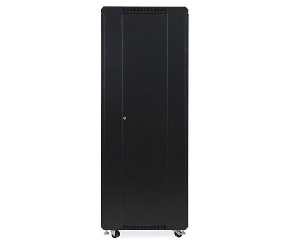 Side view of the 37U LINIER server cabinet highlighting the stability and wheel locks