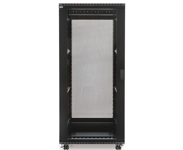 Close-up of the 27U LINIER server cabinet's glass door